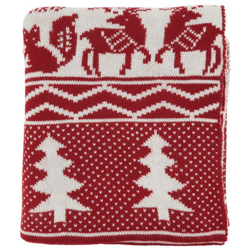 Knit Throw With Christmas Tree and Reindeer Design