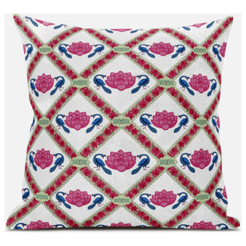 20"x20" Pink Blue White Zippered Suede Geometric Throw Pillow