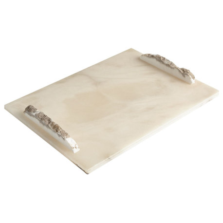 Alabaster Rectangle Tray With Rock Handles