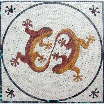 Mosaic Artwork, Tangled Lizards, 24"x24"
