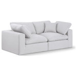 Meridian Furniture - Comfy Upholstered Modular Sofa, White, 2-Piece: 2 Corner Chair, Linen Textured Fabric - Give your space a whole new look with this white Comfy linen textured fabric sofa. This handsome sofa fits nicely with other items in the Comfy collection and is a versatile seating option designed for adaptability, comfort and style. Wrapped in rich white durable linen textured fabric upholstery, this sofa offers a plush embrace of overstuffed down feather cushions, carefully crafted to deliver the highest level of comfort. The perfect seat for creating an oasis for relaxation, this sofa has thick foam surrounding its frame for added support and coziness.