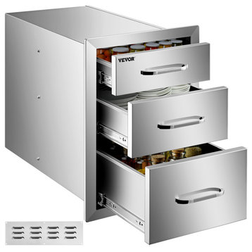 Outdoor Kitchen Drawers Flush Mount Stainless Steel BBQ Drawers, 14w X 20.3h X 23.1d Inch