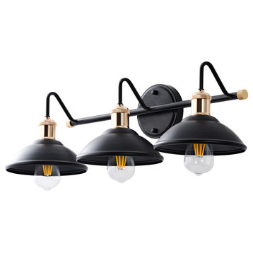 Black and Gold 3-Light Classic Dimmable Bowl Shape Vanity Light