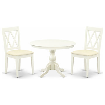 3 Pc Set, Linen White Small Dining Table, 2 Linen White Chairs, Linen White