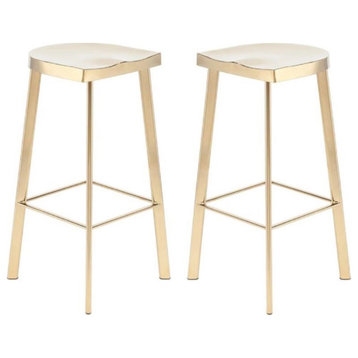 Home Square Icon 30.75" Metal Bar Stool in Gold Finish - Set of 2