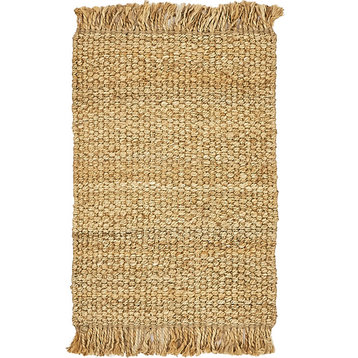 Unique Loom Natural Chunky Jute Fringed 2' 0 x 3' 0 Area Rug