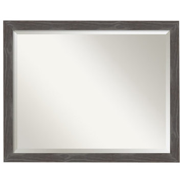 Woodridge Rustic Grey Beveled Wood Bathroom Wall Mirror - 31 x 25 in.