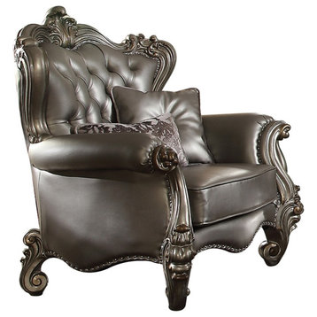 ACME Versailles Faux Leather Tufted Back Chair in Silver and Antique Platinum