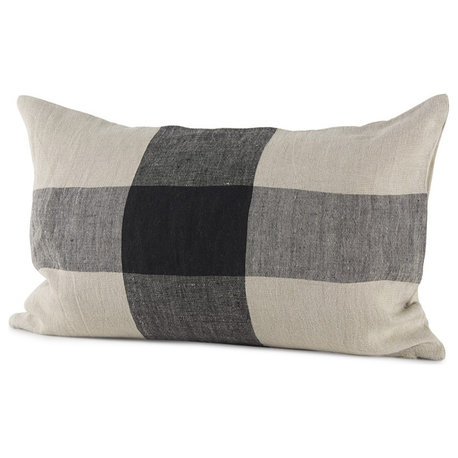 Beige and Black Plaid Pattern Lumbar Throw Pillow Cover