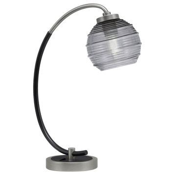 1-Light Desk Lamp, Graphite/Matte Black Finish, 6" Smoke Ribbed Glass