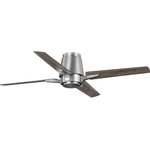 Progress Lighting - Lindale Collection 52" 4-Blade Antique Nickel Ceiling Fan - Retreat for a little rest and relaxation under the gentle airflow offered by this ceiling fan. A flush mount design anchors four rectangular plywood blades as they attach to the vase-inspired center. The ceiling fan is coated in an antique nickel finish.