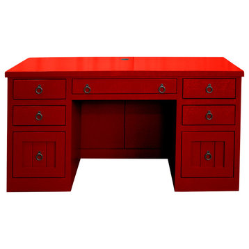 Rustic Executive Home Office Desk, Persimmon Red
