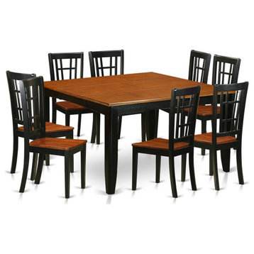 East West Furniture Parfait 9-piece Wood Kitchen Table Set in Black/Cherry