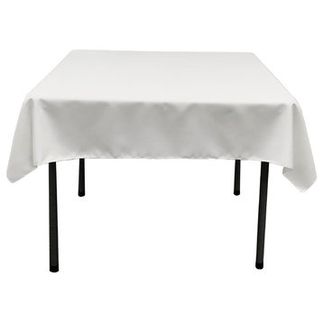 LA Linen Square Polyester Poplin Tablecloth, White, 52"x52"