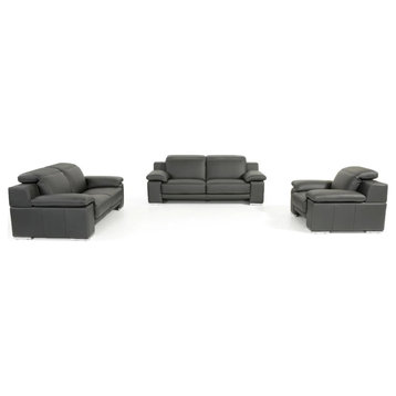 Hugh Modern Black Italian Leather Sofa Set