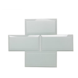 Abolos - Frosted 3"x6" Beveled Glass Subway Tile,Matte Blue, Piece - Mosaic Tile