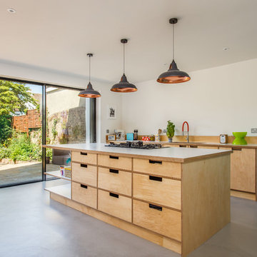 Raw birch ply and laminate kitchen