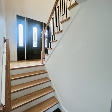 Contemporary Red Oak & Metal Rails