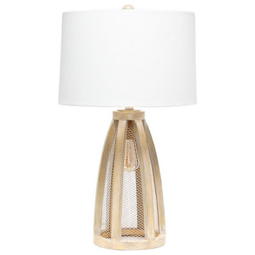 Lalia Home Wood Arch Farmhouse Table Lamp in Natural with White Shade