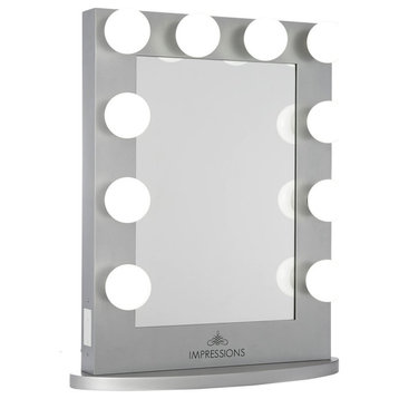 Hollywood Iconic Vanity Mirror, Silver, Frosted Led Globe Bulbs