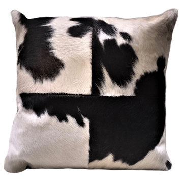 Black and White Cowhide Pillow Holstein, Double Sided Leather Pillow