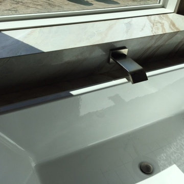 Solid granite slab tub filler box