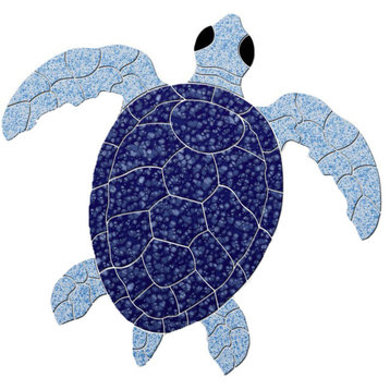 Sea Turtle 1 Ceramic Swimming Pool Mosaic 36"x34", Blue