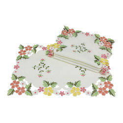 Xia Home Fashions - Fancy Flowers 12"x18" Placemat, Pink, Set of 4 - Placemats