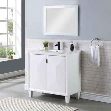 Manhattan Comfort Hyde Bathroom Vanity Sink, White, 36"