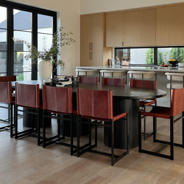 'Umbra' Black Ash Fluted Oval Dining Table w/ Three Pedestal Bases