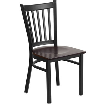 HERCULES Series Black Vertical Back Metal Restaurant Chair, Walnut Wood Seat