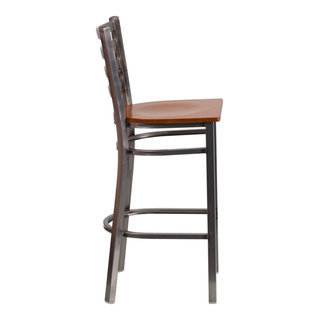 Cherry Wood Barstool Flash Furniture 30'' High Swivel Seat with Black Leather