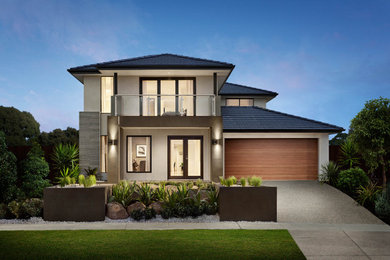 This is an example of a large contemporary home design in Melbourne.