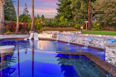 Inspiration for a mid-sized modern backyard custom-shaped natural pool landscaping remodel in San Francisco