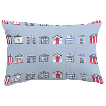 Multi Beach Hut Stripe Print Throw Pillow With Linen Texture, Blue, 14"x20"