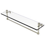Allied Brass - Foxtrot 22" Glass Vanity Shelf with Towel Bar, Polished Nickel - Add space and organization to your bathroom with this simple, contemporary style glass shelf. Featuring tempered, beveled-edged glass and solid brass hardware this shelf is crafted for durability, strength and style. One of the many coordinating accessories in the Allied Brass Foxtrot Collection, this subtle glass shelf is the perfect complement to your bathroom decor.