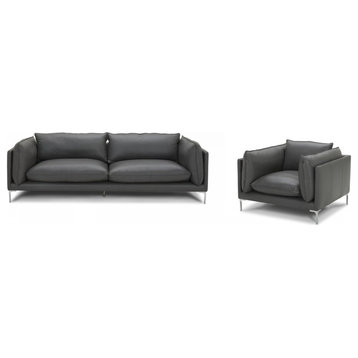 Divani Casa Harvest Modern Grey Full Leather Sofa Set