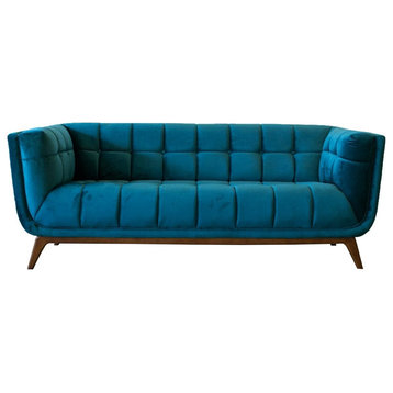 Allen Mid-Century Modern Tufted Back Living Room Velvet Sofa in Teal 78"