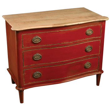 Three Drawer Chest, Red with Driftwood Top
