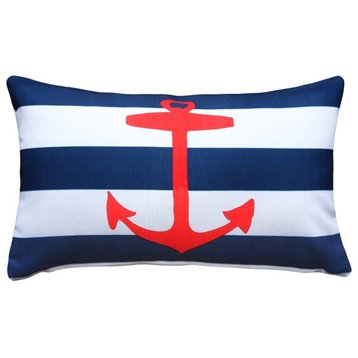 Pillow Decor - Red Anchor Nautical Throw Pillow 12X20