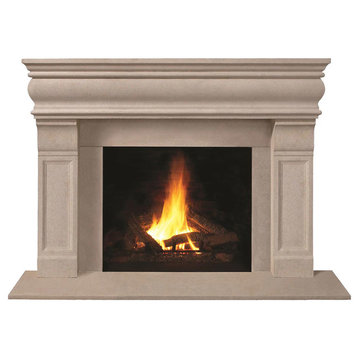 Fireplace Stone Mantel 1106.511 With Filler Panels, Buff, With Hearth Pad