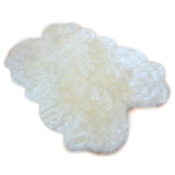 Quatro Off White Faux Fur Sheepskin Rug , 5'x7'