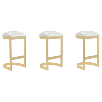 Aura Bar Stool in White and Polished Brass (Set of 3)