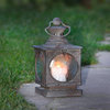 Metal Square Hanging Candle Lantern, Curved Glass Insert