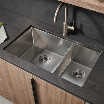 Ruvati 33" Low-Divide Undermount Stainless Steel Kitchen Sink, RVH7419