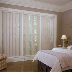 Vertical Blinds | Traditional  Bedroom| Brown & Pink | Large Window Treatments - Vertical Blinds