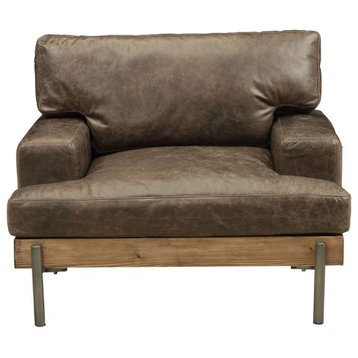 Acme Silchester Chair Oak and Distress Chocolate Top Grain Leather