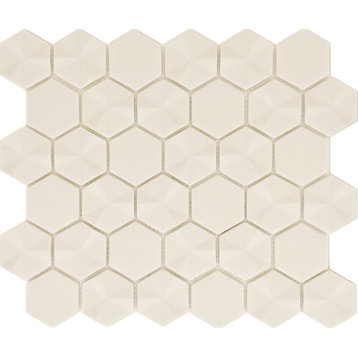 10"x11 3/4" 3D Hexagon Recycled Glass Tile, Bone
