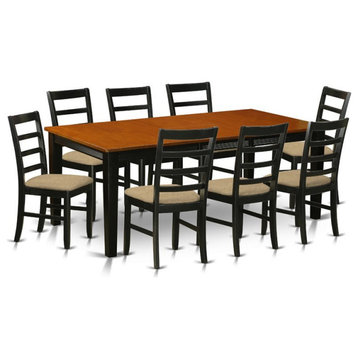 East West Furniture Quincy 9-piece Dining Set with Cushion Seat in Black/Cherry