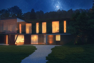 Inspiration for a large and green contemporary two floor detached house in West Midlands with mixed cladding and a green roof.